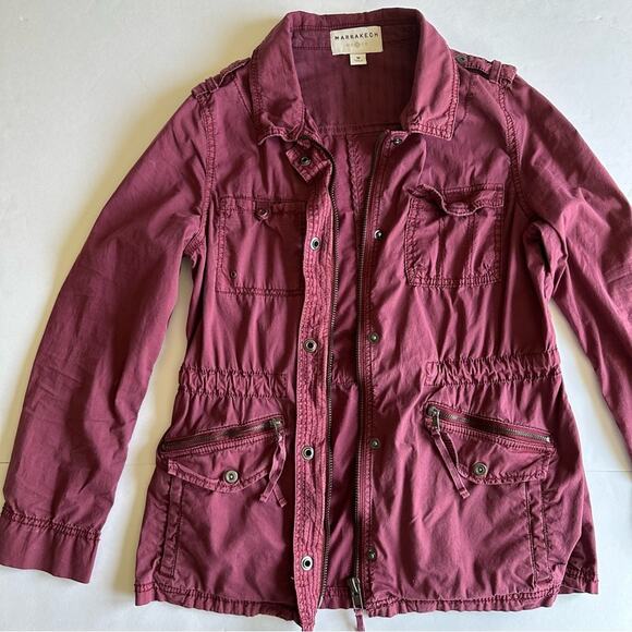 Marrakech by Anthropologie Utility Jacket Field Jacket Anorak Burgundy Medium - Picture 7 of 13